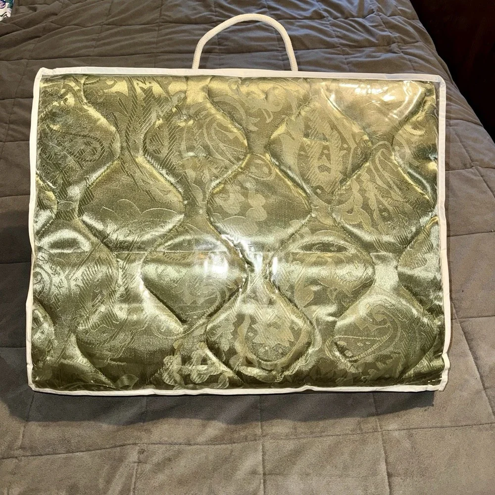 Vintage MCM Twin Quilted Bedspread‎ Set Sage Green Jacquard Princeton NOS NEW